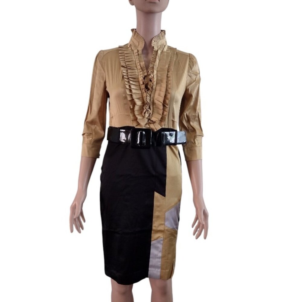 Rachael G. Black and Gold Satin Dress, Size S